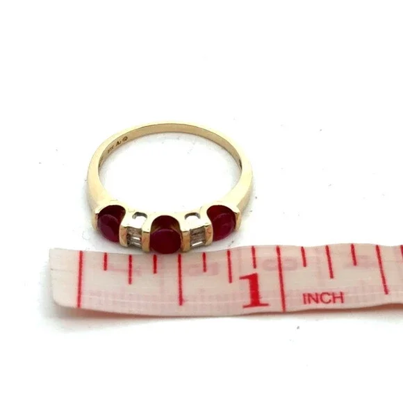 Designer AV 10K Yellow Gold Round Red Ruby Diamond Anniversary Band Ring